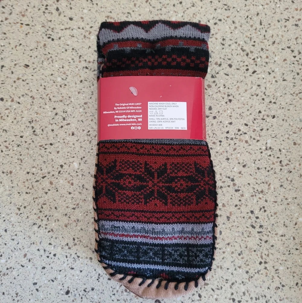 MUK LUKS Mens Slipper Cabin Socks Size L/XL 11-13 Warm Cozy Lining Non Slip Sole